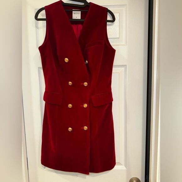 MOTF SLEEVELESS VELVET BLAZER DRESS W/OUT T Burgundy Double-Breasted Dress SZ M - Picture 3 of 14